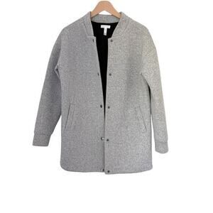 Leith Knit Longline Bomber Jacket Gray Size XS Minimalist Lagenlook